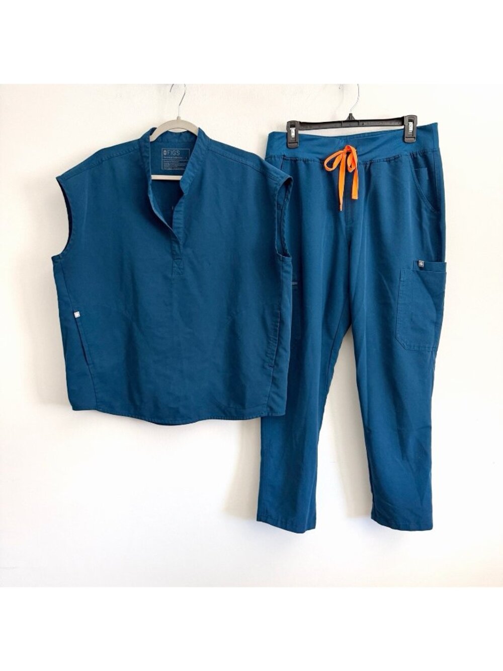 Figs Deep Reef Blue Women’s Scrub Set Rafaela Oversized Top Yola Pants Sz Large
